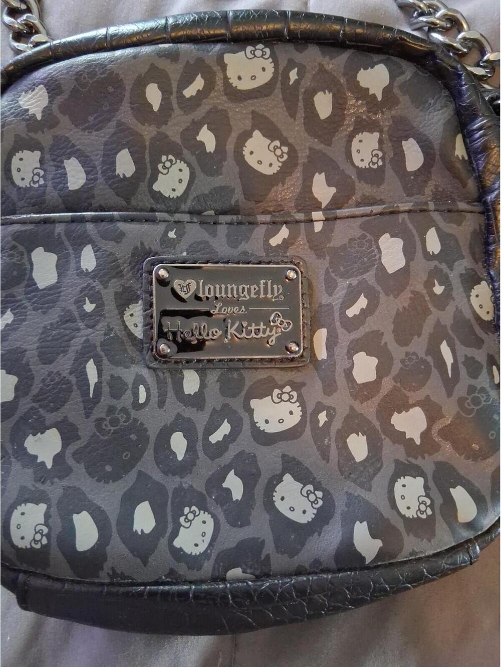 Hello Kitty Black & Gray Leopard Print Chain Crossbody Bag - Picture 2 of 6